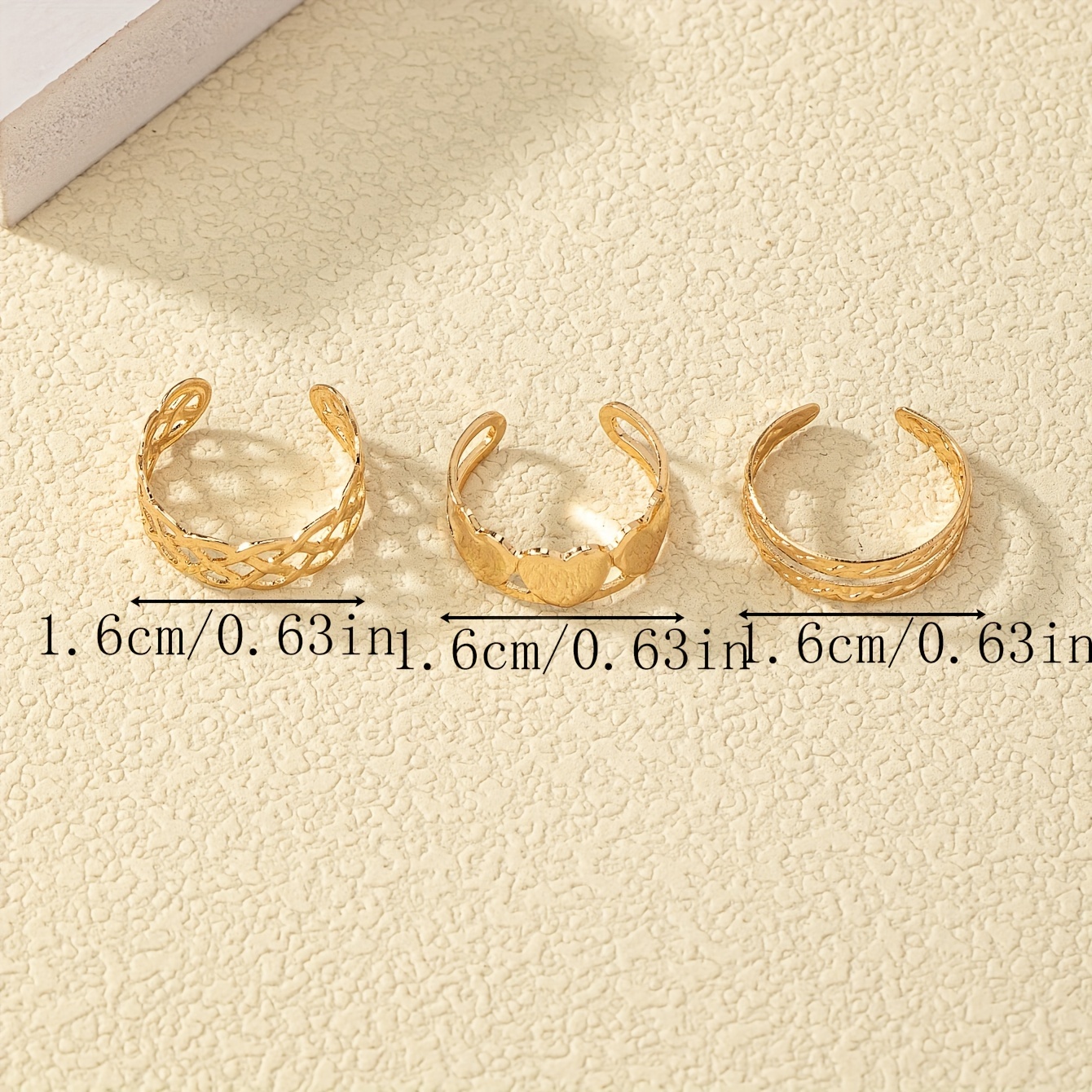 3pcs Love Heart Hollow Adjustable Toe Ring Set Casual Style Body Jewelry